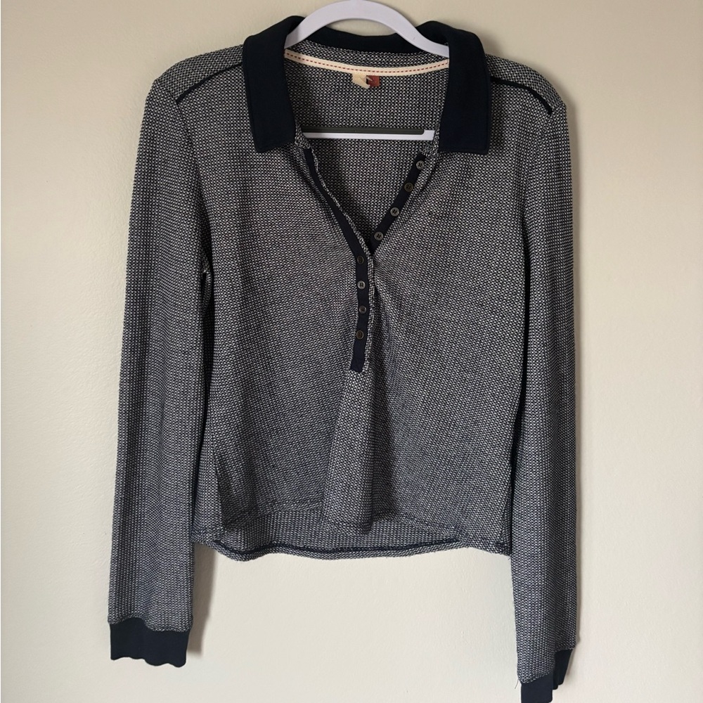 PILCRO from Anthropologie | Medium Waffle Knit Collared Pullover Cropped Shirt